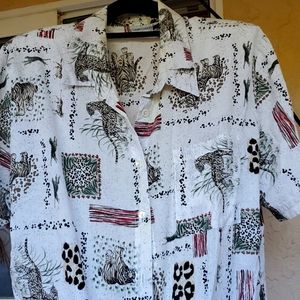 Button down animal print blouse